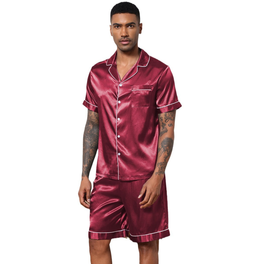 Herrer satin pyjama-sæt med kortærmet bluse og brede shorts Stilla