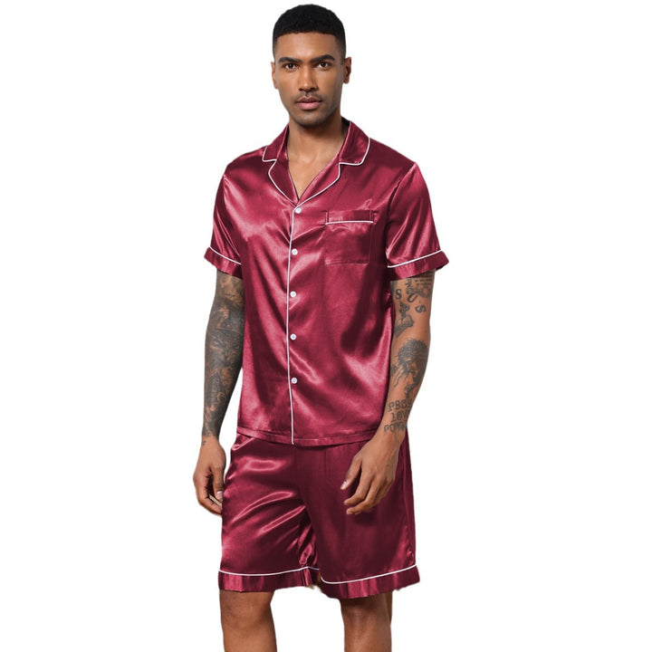 Herrer satin pyjama-sæt med kortærmet bluse og brede shorts Stilla