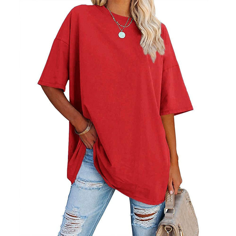 Dame afslappet oversized T-shirt med rund halsudskæring og korte ærmer Stilla