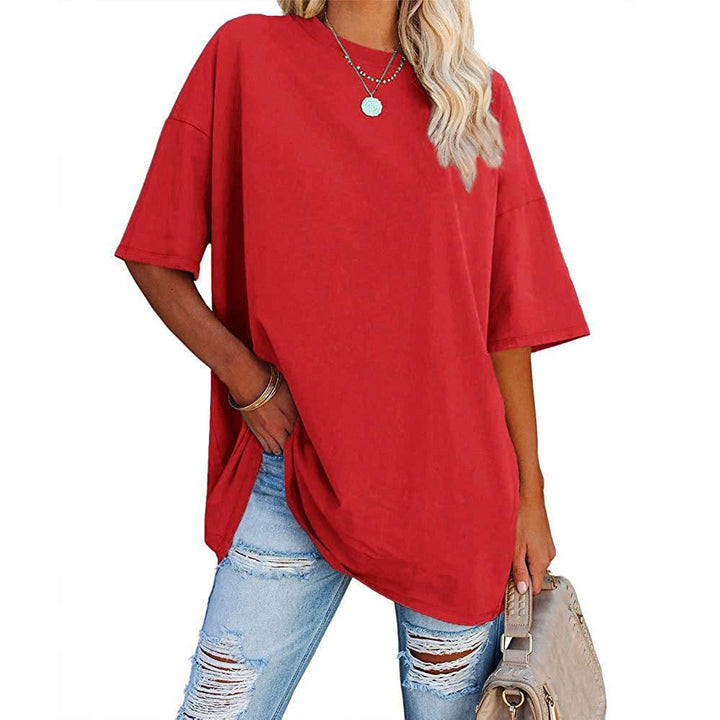 Dame afslappet oversized T-shirt med rund halsudskæring og korte ærmer Stilla