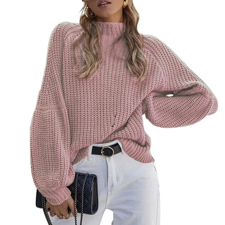 Dame Grovstrik pullover med høj krave og løs pasform Stilla