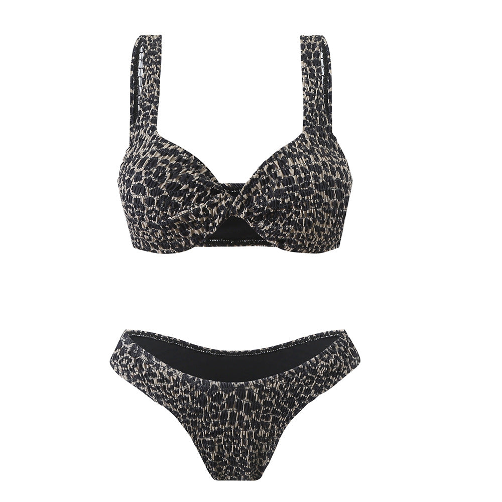 Damer Triangel-Bikini-Sæt med moderne indpakningsdesign og elastiske stropper Stilla