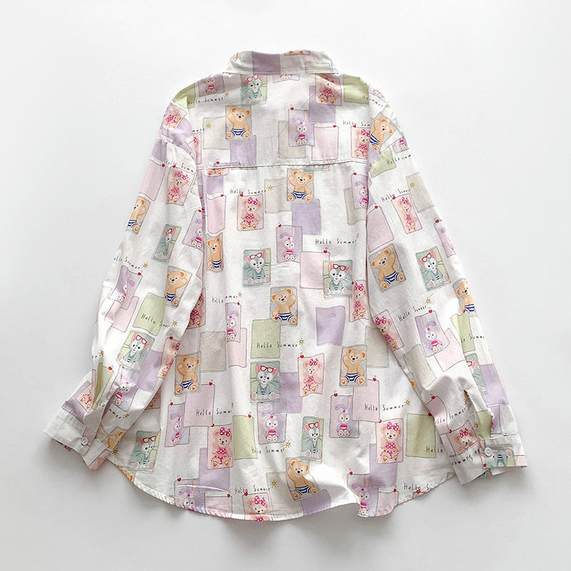 Dame langærmet skjorte med farverigt patchwork-design Stilla