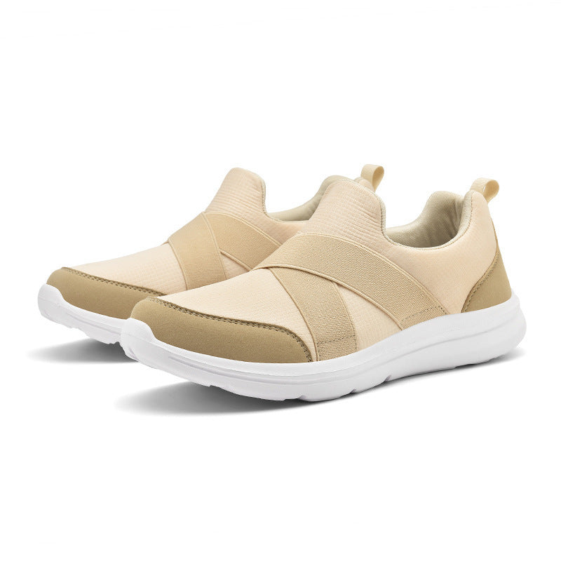 Dame nan elastisk Slip-On Komfort-sneaker med åndbart strikkoverdel, krydsede strækremme og stødabsorberende EVA-sål Skovae