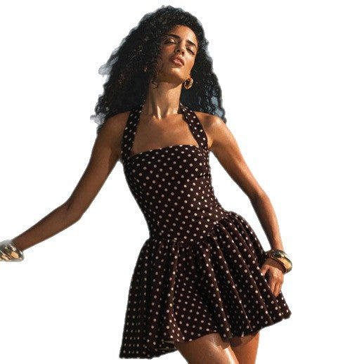 Femme Polka Dot Halterneck Mini Kjole Stilla