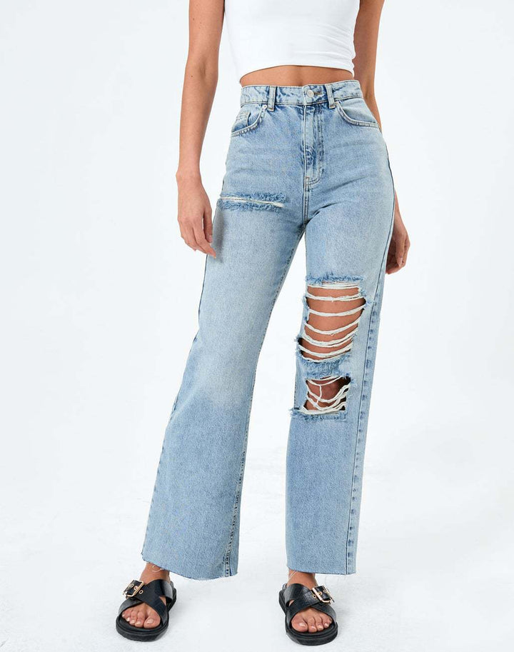 Dame Ripped Wide-Leg Jeans med høj talje og afslappet skæring Stilla