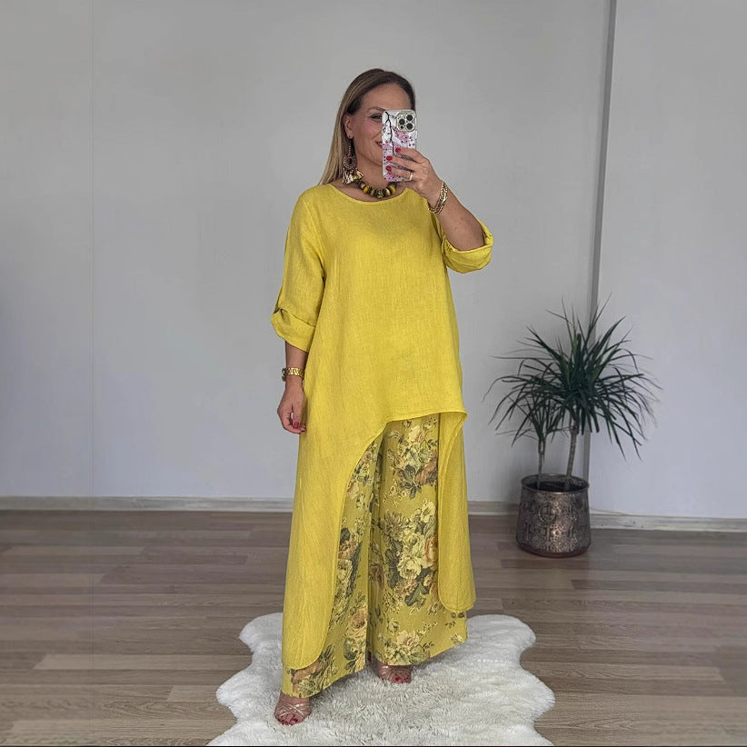 Dame elegant lagdelt tunika og brede bukser sæt Stilla