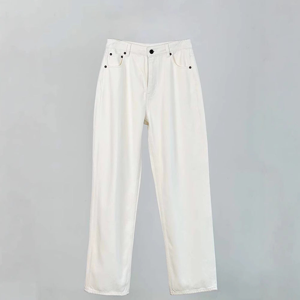 Dame løse højtaljede jeans med lige ben og klassiske knapdetaljer Stilla