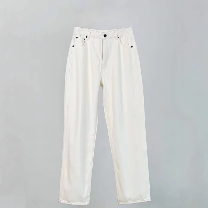 Dame løse højtaljede jeans med lige ben og klassiske knapdetaljer Stilla
