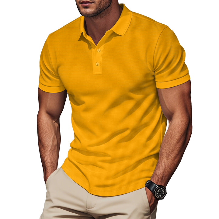 Herren nan elegant struktur-polo shirt med kentkrave, kort knap liste og åndbar stretch jersey Skovae