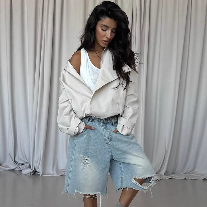 Dame afslappet oversized jakke med stilfuld revers Stilla