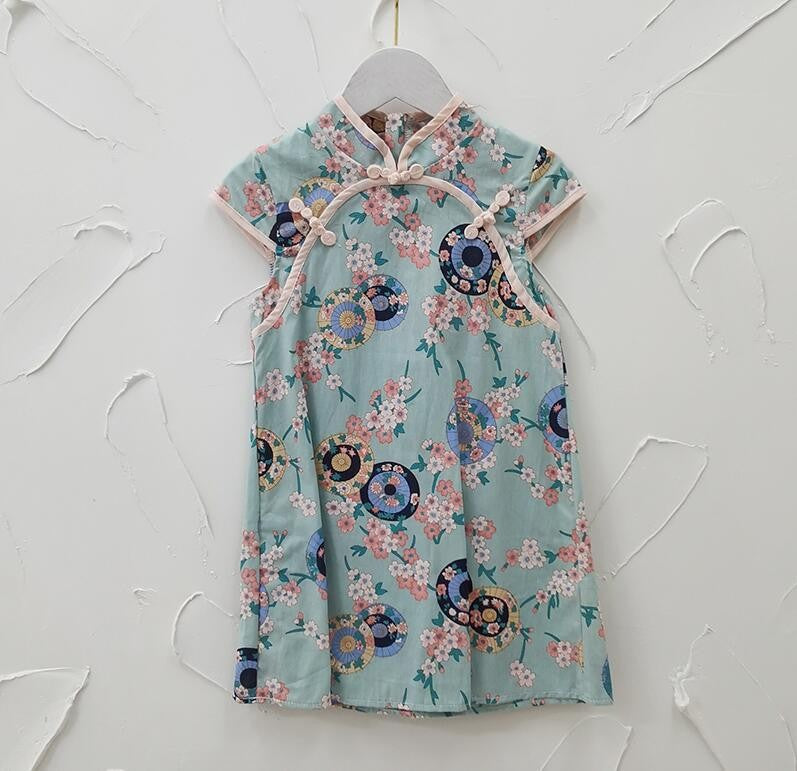 Pige Mandarin-krave blomsterprint kjole Stilla