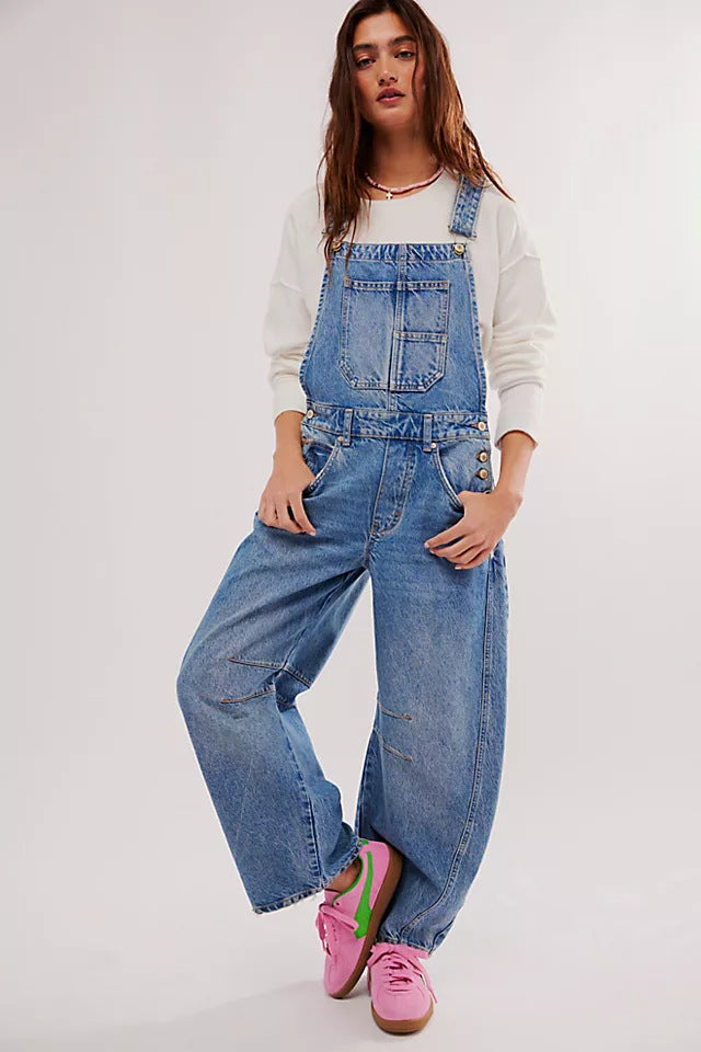 Dame Dungaree i Løs Oversized Stil med Praktiske Lommer og Mode Accenter Skovae