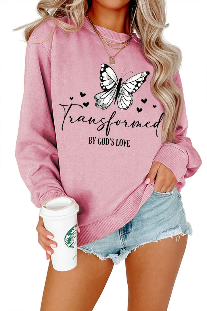 Kvindernes sweatshirt med kunstnerisk sommerfuglemotiv og inspirerende slogan Stilla