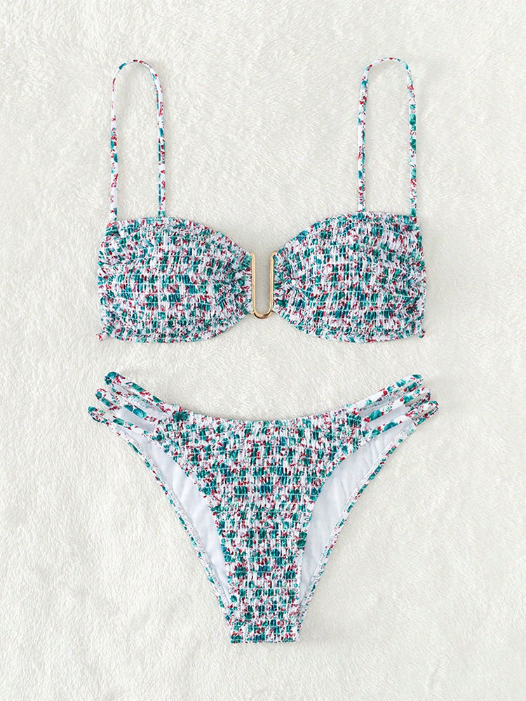 Dame bandeau bikini med raffineret ruffle design og fashionable snøre detaljer Skovae