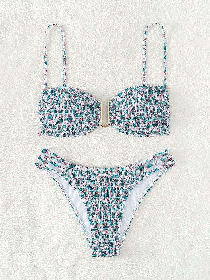 Dame bandeau bikini med raffineret ruffle design og fashionable snøre detaljer Skovae