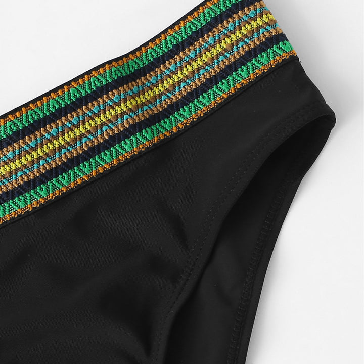 Dame Bandeau-Bikini-sæt med mode grundtone og kunstnerisk farbånd-applikation Stilla
