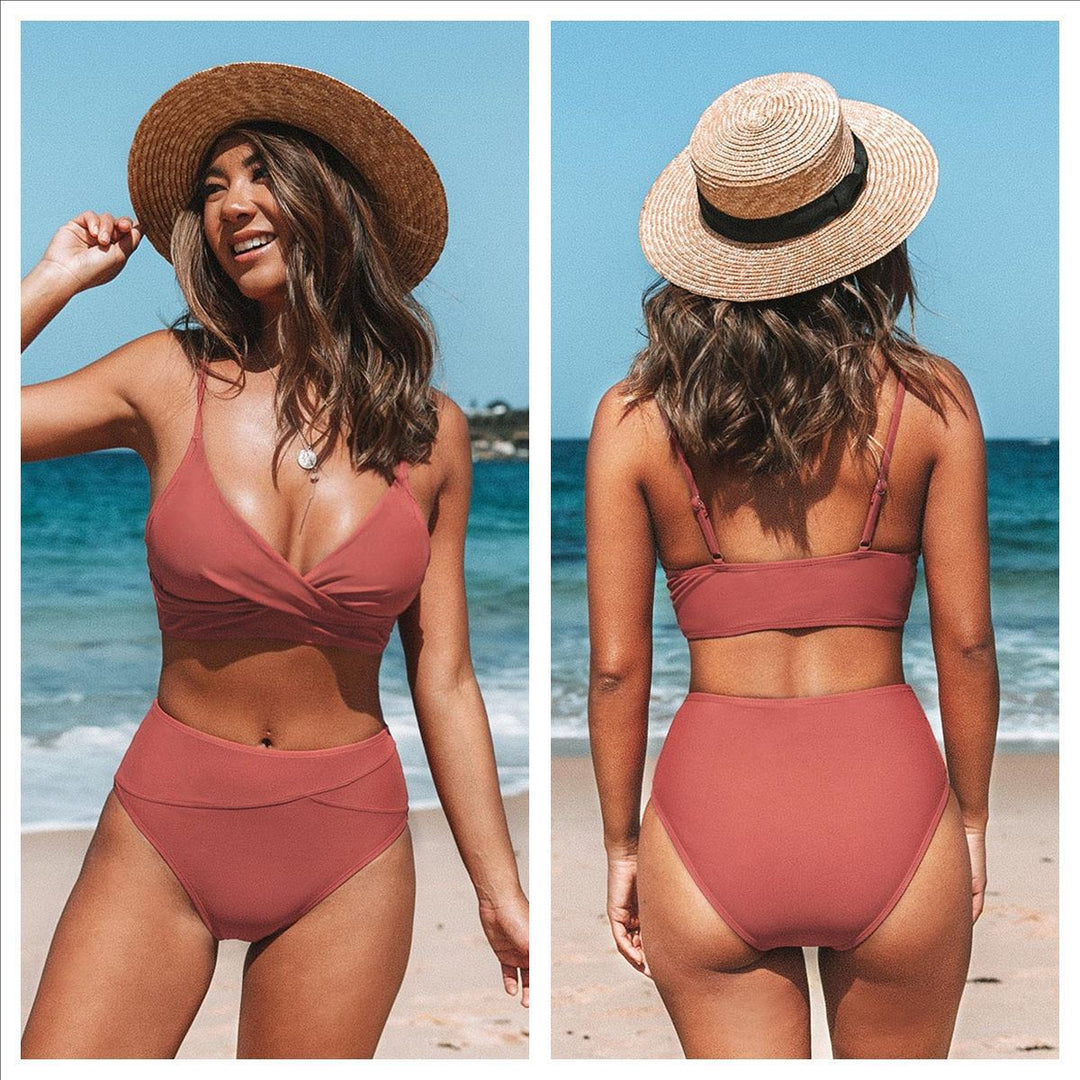 Dame Bikini-sæt med smart indpakningsdesign og høj talje Stilla