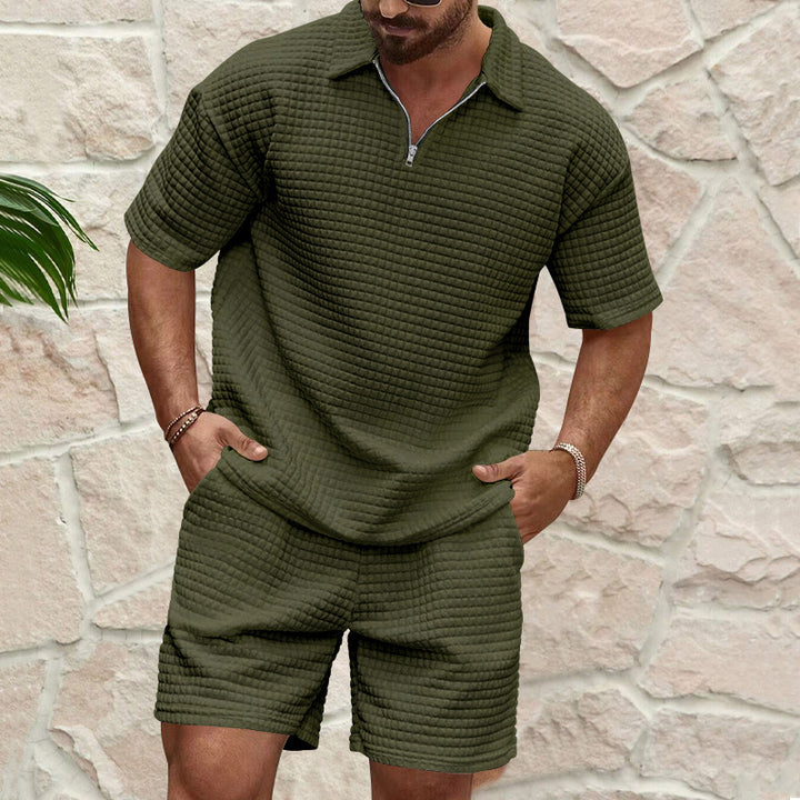 Herrer afslappet polo T-shirt og shorts sæt i struktureret design Stilla