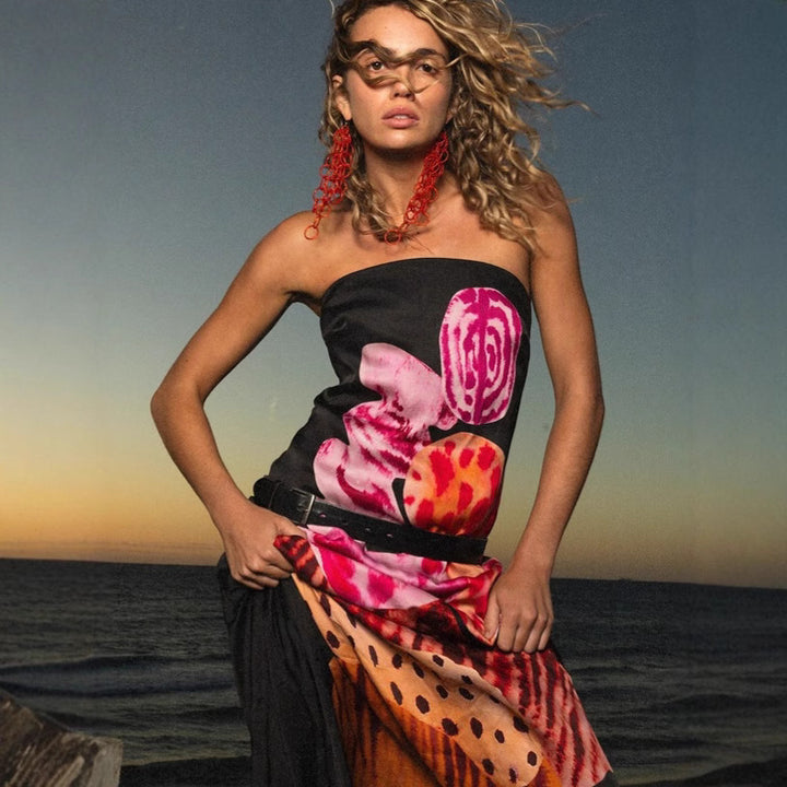 Femme Strapless Abstract Print Maxikjole Stilla