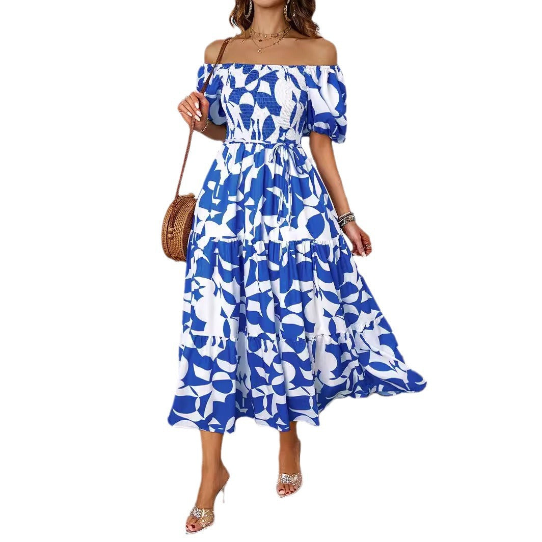 Kvinder Off-Shoulder Maxi Kjole med Voluminøse Ærmer og Print Stilla