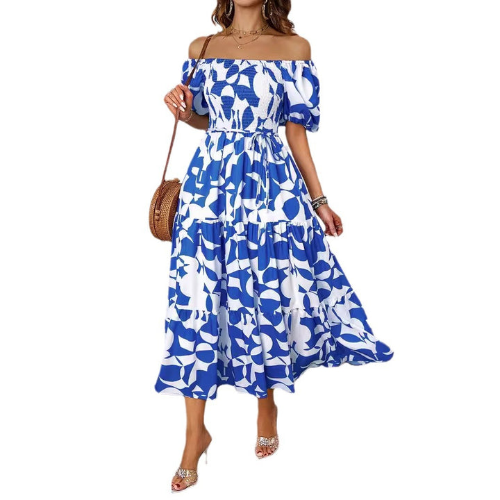 Kvinder Off-Shoulder Maxi Kjole med Voluminøse Ærmer og Print Stilla