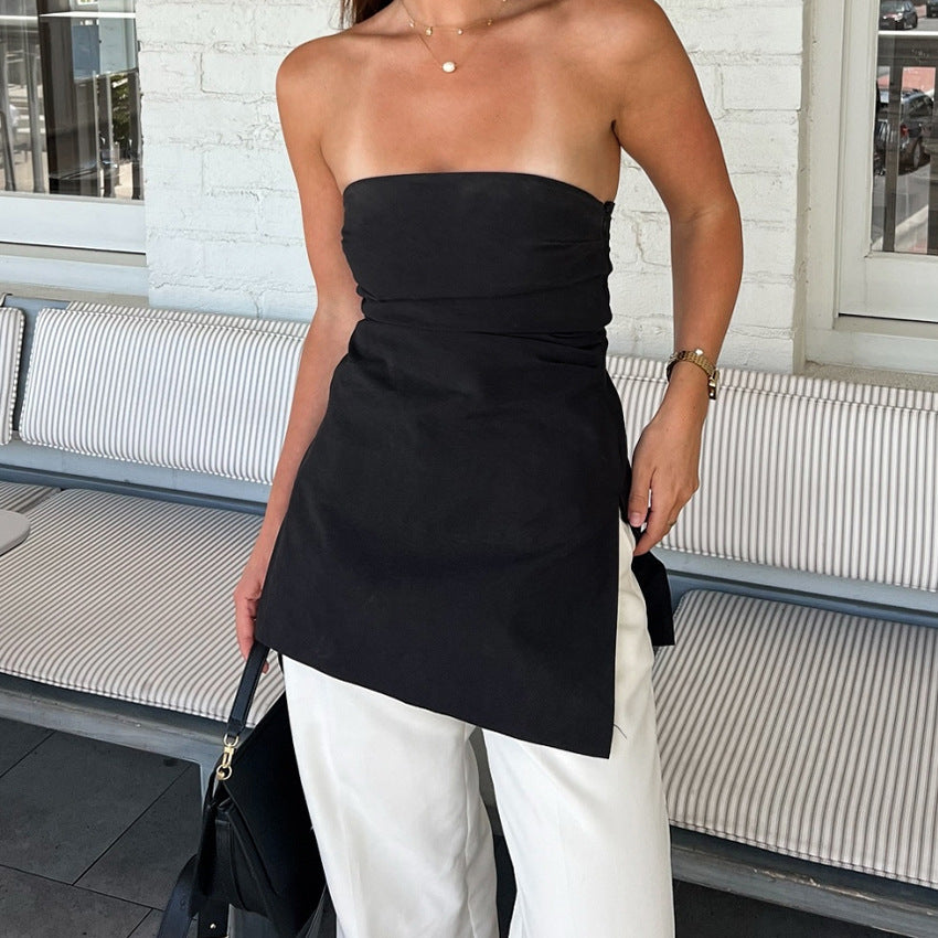 Dame Strapless Aftenkjole med asymmetrisk snit og kvalitetsstof Stilla