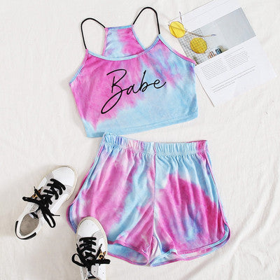 Dame Blandet Batik-Crop-Top-og-Shorts-Sæt Stilla