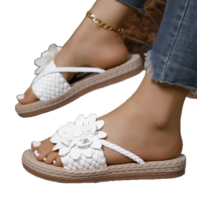 Dame modiske sandaler med blomstret design og flettet overmateriale Stilla