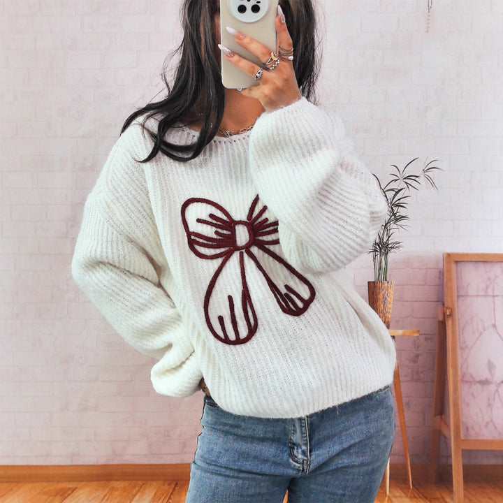 Kvinders afslappede sweater med stilfuldt sløjfedesign Stilla