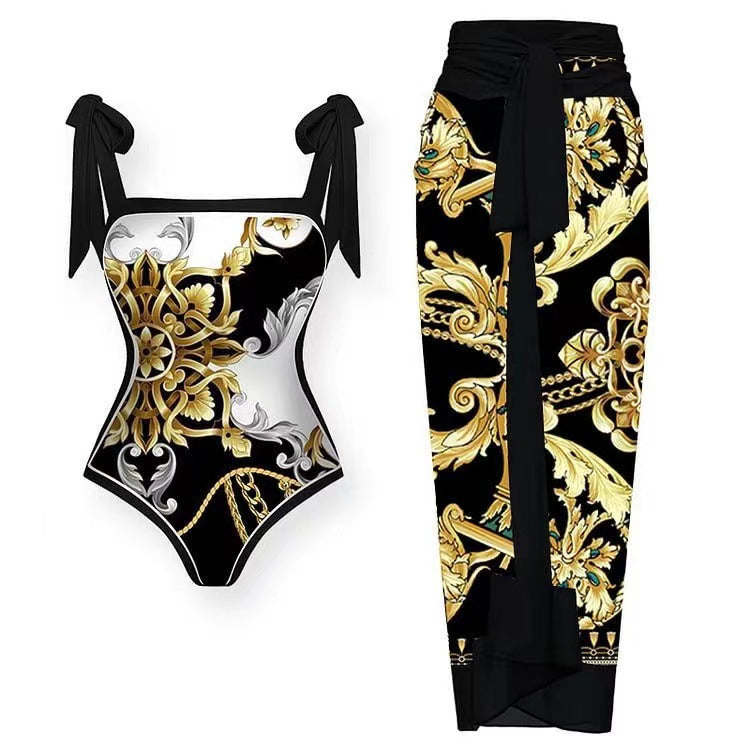 Dame badedragt og sarong-sæt med elegant barokdesign Stilla