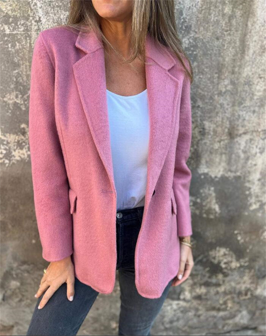 Dame Elegant Blazer med varmt fleece-stof og praktiske lommer Stilla