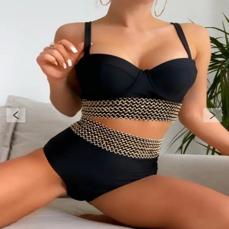Dame Bikini-sæt med elegant Bustier-overdel og højt skåret underdel Stilla
