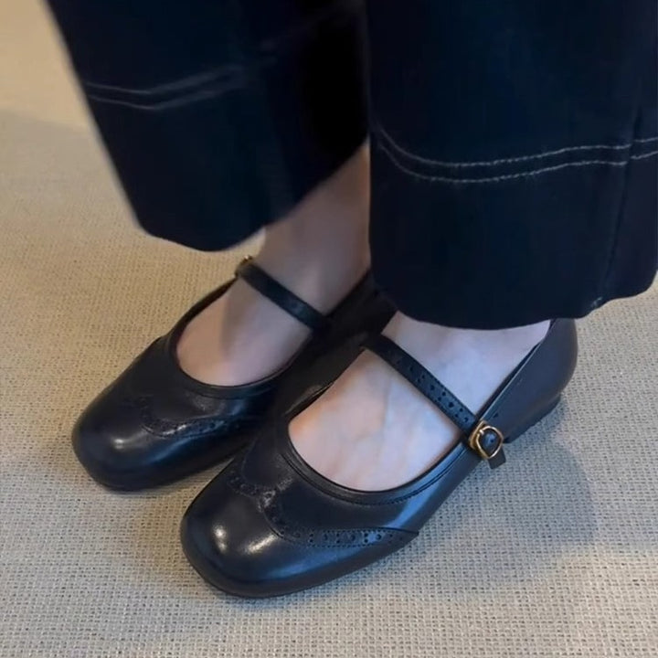 Dame elegante Mary Jane Ballerinas med dekorativt remdetail Stilla