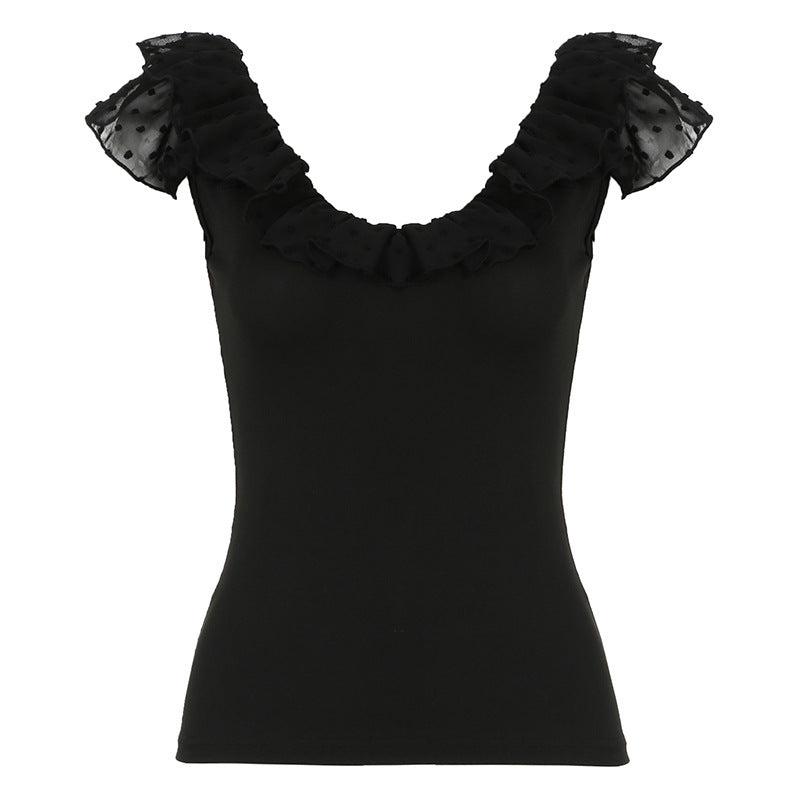 Dame Elegant Top med Flæse Design Skovær