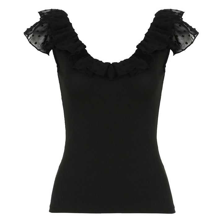 Dame Elegant Top med Flæse Design Skovær