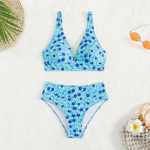 Dame Højt skåret Floral-Bikini med justerbare stropper Skovae