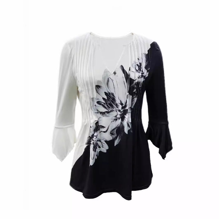Damebluse med florale accenter og V-udskæring Stilla