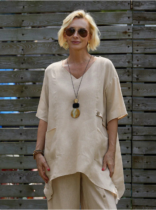 Dame stilfuldt oversized linned tunika top Stilla