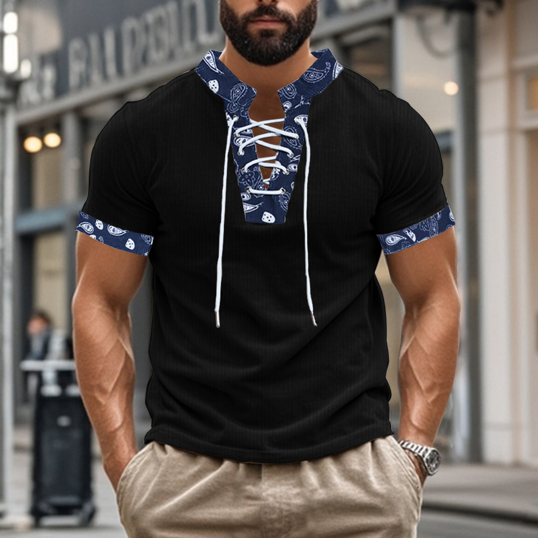 Herrer Kortærmet Henley-Shirt med farvet kontrastkrave og moderne snøre-design Stilla