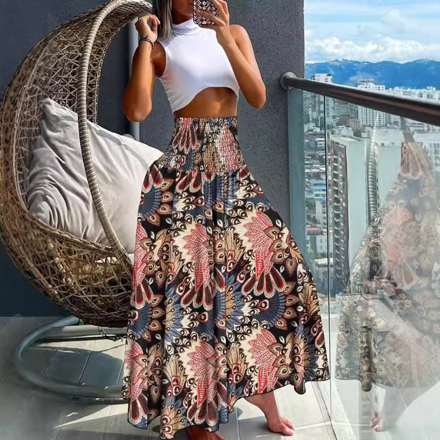 Dame Boho Maxi-nederdel med elastisk talje Stilla
