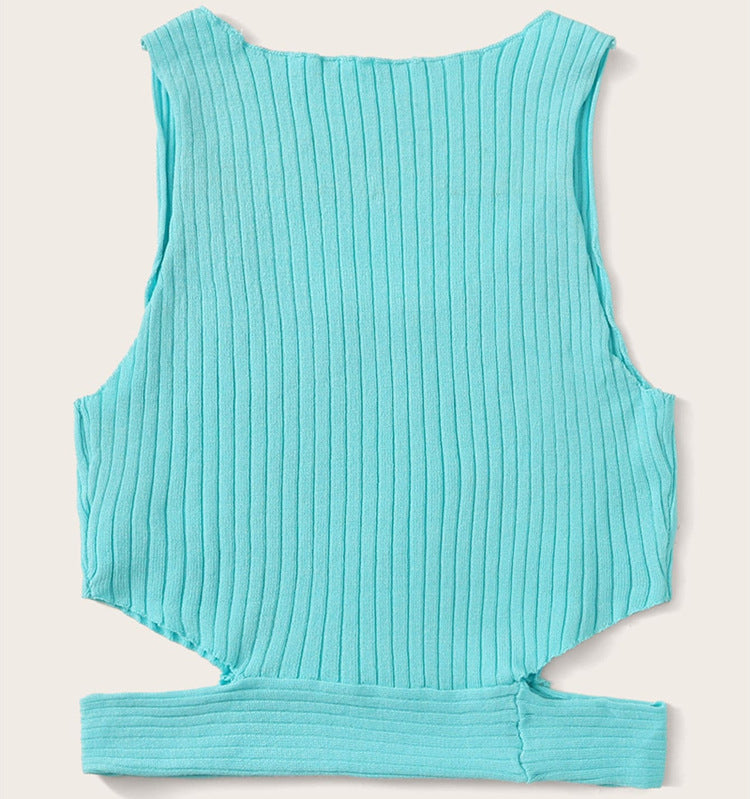 Dame Strikcrop-top med dyb rygudskæring og bred ribdesign Stilla