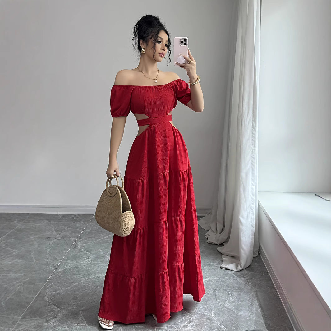 Dame Off-Shoulder Maxikjole med Cut-Outs og voluminøse ærmer Stilla
