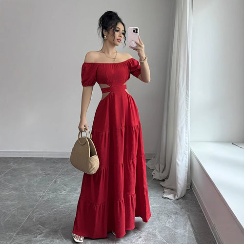Dame Off-Shoulder Maxikjole med Cut-Outs og voluminøse ærmer Stilla