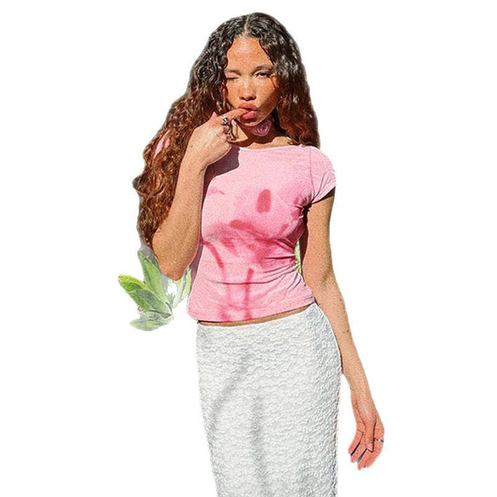 Dame Crop-Top med blomsterdesign Skovae