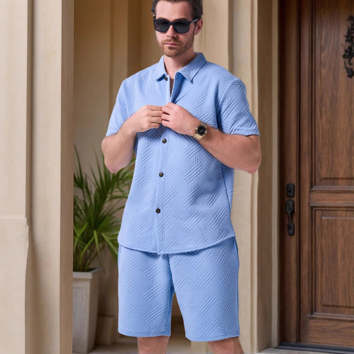 Herrer kortærmet fritidsskjorte og shorts-sæt med struktureret design Stilla