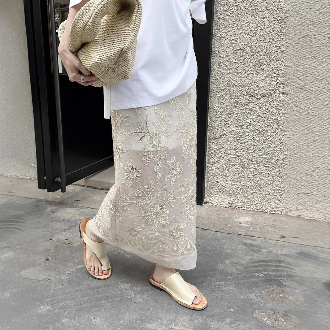 Dame elegant, broderet Midi-nederdel med fine detaljer Stilla