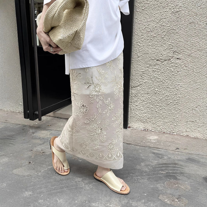 Dame elegant, broderet Midi-nederdel med fine detaljer Stilla