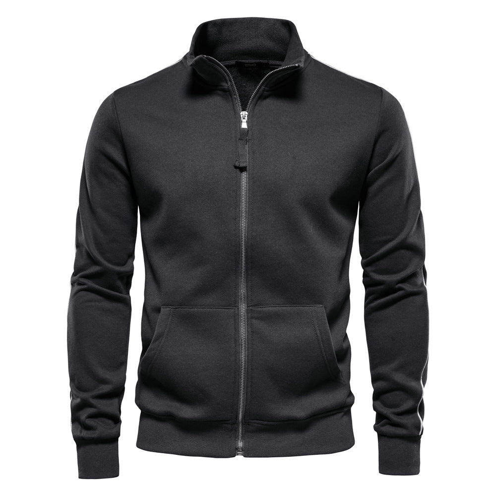 Herrer nan sportiv bomulds-sweatjacke med ståkrave og kængurulommer Skovae