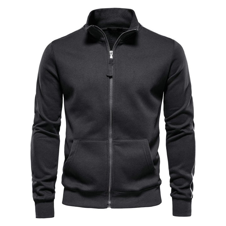 Herrer nan sportiv bomulds-sweatjacke med ståkrave og kængurulommer Skovae